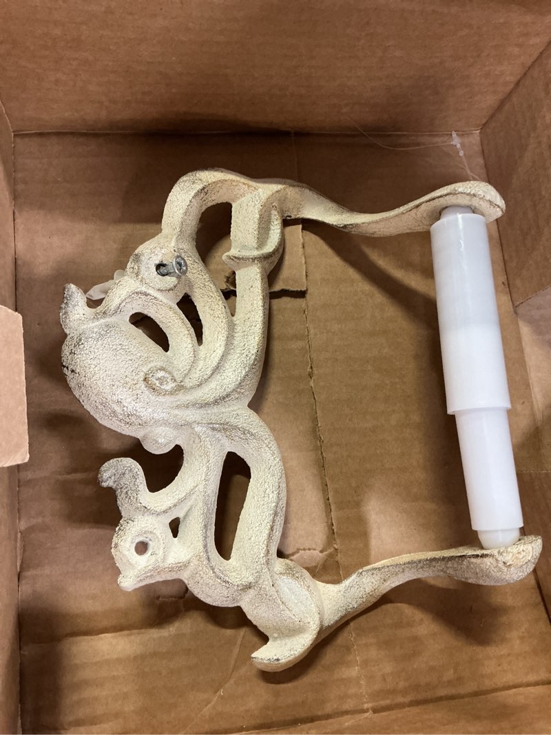 Condition photo showing As Is for comfify decorative cast iron octopus toilet paper holder – wall mounted kraken bathroom accessory – nautical style – includes screws and anchors – rust white