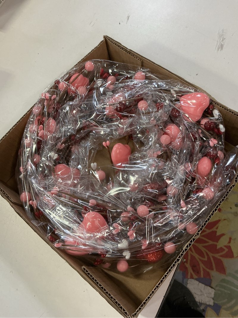 Condition photo showing Good Condition for Valentines Day Decorations 5.7Ft Garland with Red Pink Heart - Valentine’s Decor with Berries for Table Mantel Fireplace Door Wall
