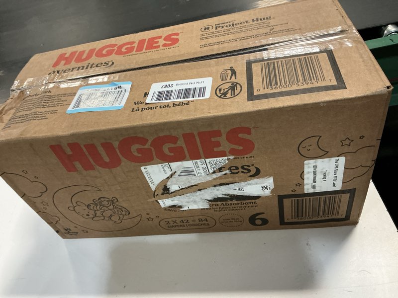 Condition photo showing New/Like New for Huggies Size 6 Overnites Baby Diapers: Overnight Diapers, Size 6 (35+ lbs), 84 Ct (2 Packs of 42), Packaging May Vary Size 6 84