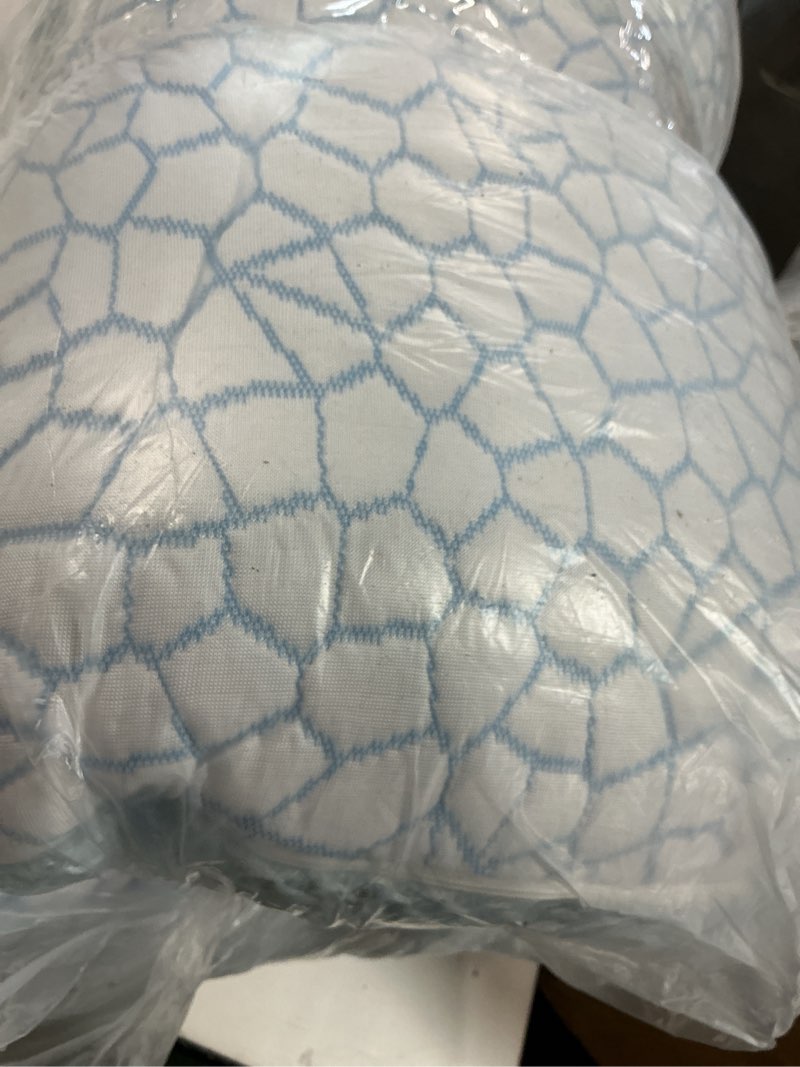 Condition photo showing As Is for QUTOOL Enhanced Cooling Pillows Queen Size Set of 2, Shredded Memory Foam Pillows 2 Pack, Support Yet Soft Adjustable Bed Pillow for Side, Back and Stomach Sleepers, Hot Sleeper Solution, CertiPUR-US Blue-ice Plus Queen(2 Pack)-20'*30'