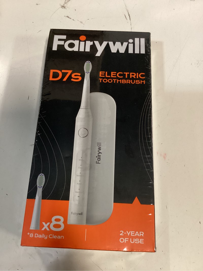 Condition photo showing New/Like New for fairywill sonic electric toothbrush for adults and kids  rechargeable kit with 8 dupont brush heads & travel case  47000 vpm  5 modes  fast charge  60-day battery  ipx7 waterproof  white