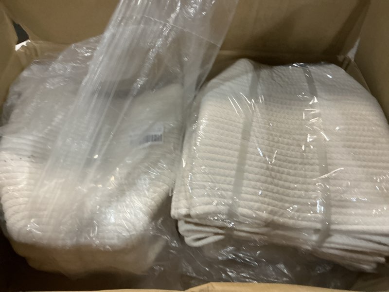 Condition photo showing As Is for 4 pack storage baskets for organizing, woven baskets for shelves - perfect for toys, books, towels, and clothes, durable gift basket bins toy storage, 12.7''l x9''w x7.8''h, white white small/12.7''lx9''wx7.8''h