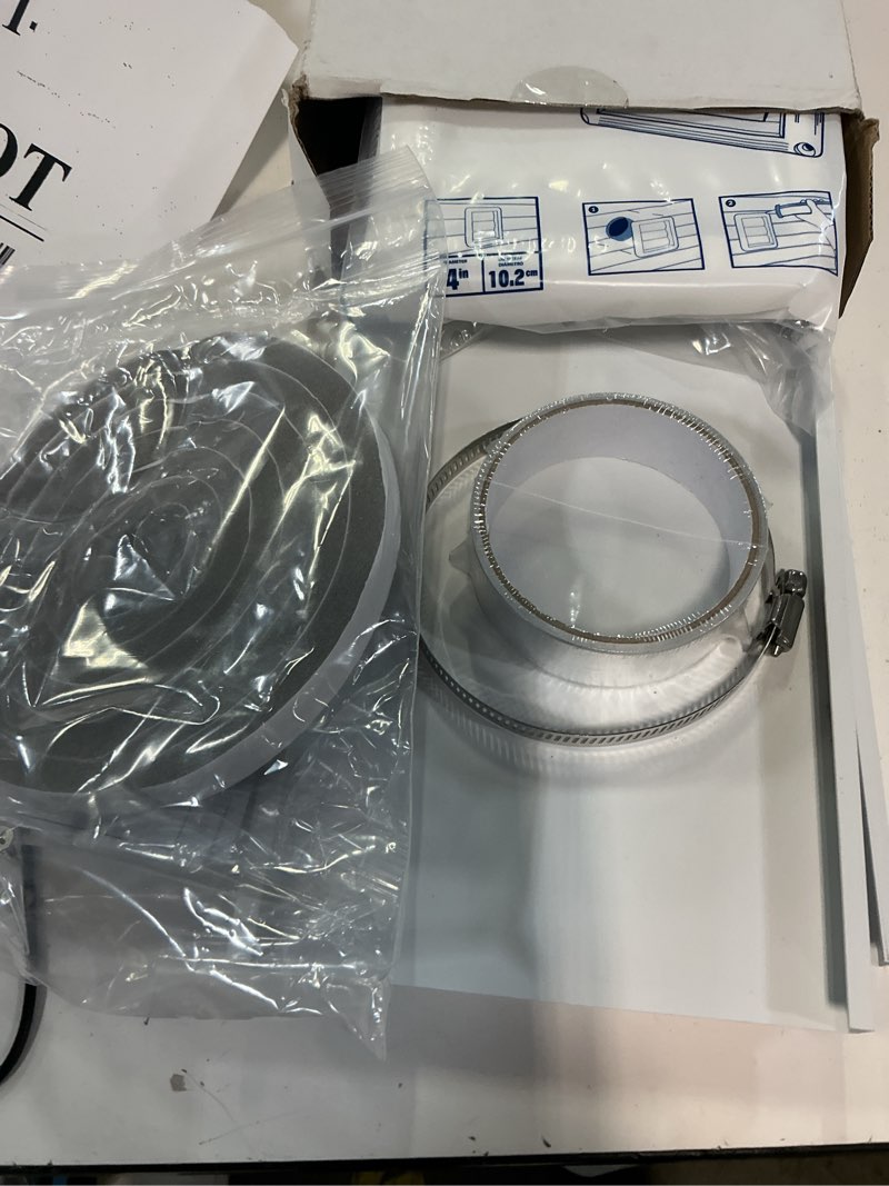 Condition photo showing New/Like New for dryer vent window kit for 4" diameter dryer vent hose,adjustable window vent kit with self closing dryer vent cover with mesh screen for sliding and hung windows up to 47inches