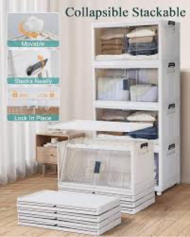 OlarHike 97QT Stackable Storage Bins with Lids - Folding Storage Box with Doors and Wheels, Collapsi