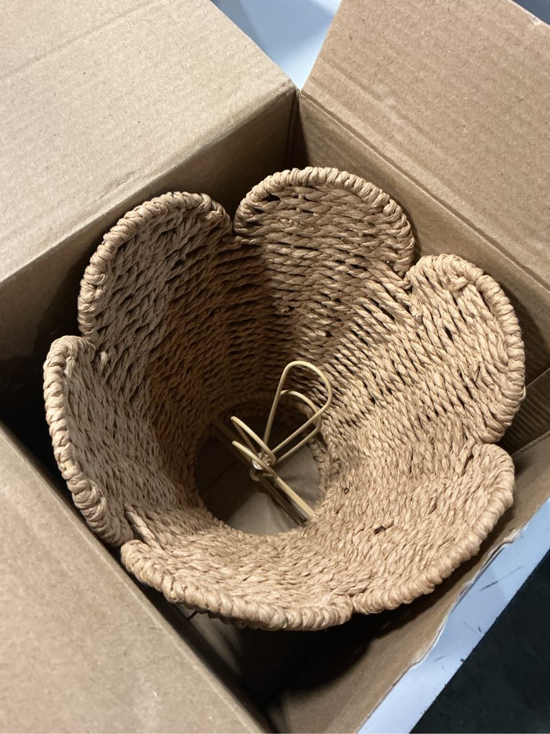 Condition photo showing New/Like New for glooglitter small clip-on chandelier rattan lamps set shade scalloped lampshade 3"top x 6"bottom x 5-1/4"slant height empire lamp shade chandelier or accent lamp(paper rope,naturals,2 pcs) paper rope naturals 2
