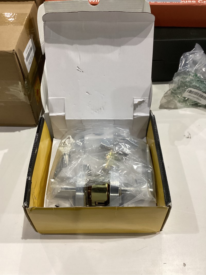 Condition photo showing New/Like New for heavy duty grade 2 keyed entry door lever, satin chrome finished entry door commercial handle, ul 3 hour fire rated ergonomic lever for exterior door and front door, 70mm latch