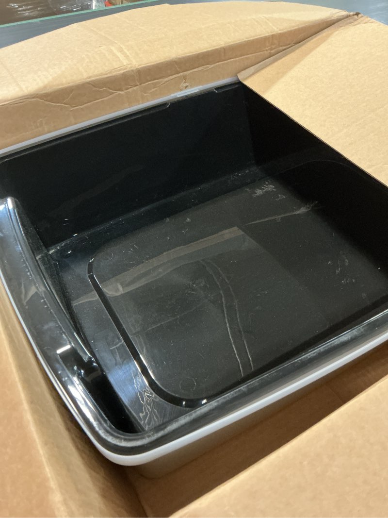 Condition photo showing As Is for iris usa cat litter box xx-large open top with high sided walls tall scatter shield scoop included easy clean plastic pan for big cats kittens multi-cat households 30"l x 20"w x 14"h black xxl black