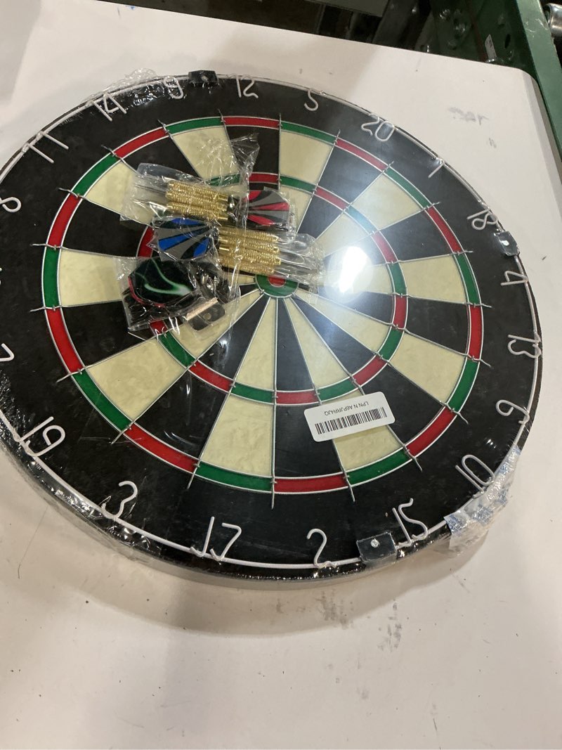 Condition photo showing Good Condition for LinkVisions Dartboard with Staple-Free Bullseye, 18g Steel Tip Darts Set,12 Steel Tip Darts 18g, Dartboard Mounting Kits Included Casupieler