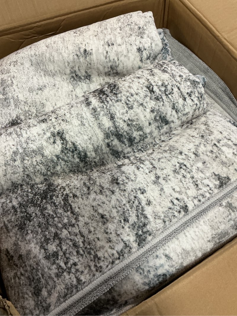 Condition photo showing Good Condition for Living Room Area Rugs - 9x12 Abstract Large Soft Indoor Washable Rug Neutral Modern Low Pile Carpet for Bedroom Dining Room Farmhouse Home Office - Grey Blue Grey Blue 9' x 12' (Rectangular)