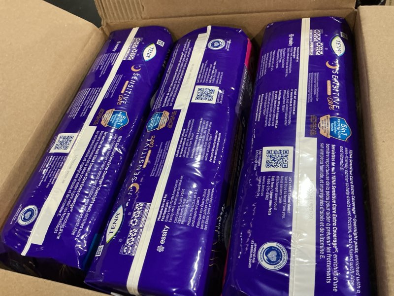 Condition photo showing New/Like New for tena sensitive care incontinence pads, bladder control, postpartum for women, overnight absorbency, extra coverage, 135 count