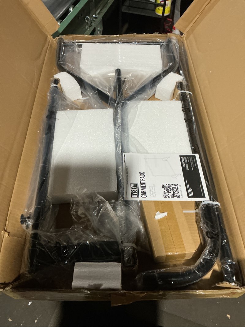 Condition photo showing As Is for Clothes Clothing Rack, Rolling Heavy Duty Clothes Rack Load 420 LBS With Wheels, Metal Clothes Rack for Hanging Clothes, Portable Standing Clothes Garment Rack, Black,48 inches Black 48 Inches