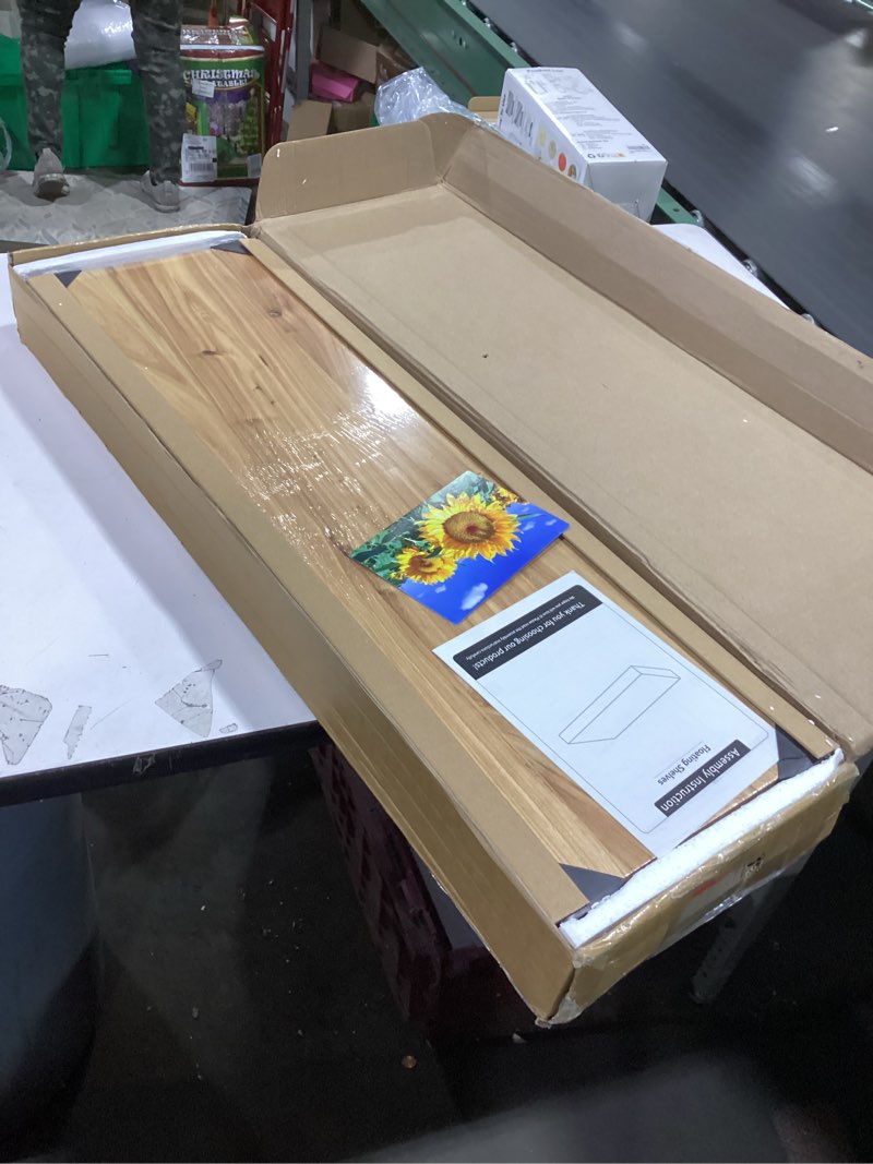 Condition photo showing New/Like New for Fun Memories Floating Shelves for Wall Set of 2, Rustic Solid Elm Wood Wall Shelves 32 Inch - Invisible Bracket Mount for Living Room, Bathroom, Bedroom, Kitchen, Natural Natural Elm Flat Edge, 32"L, 2Packs