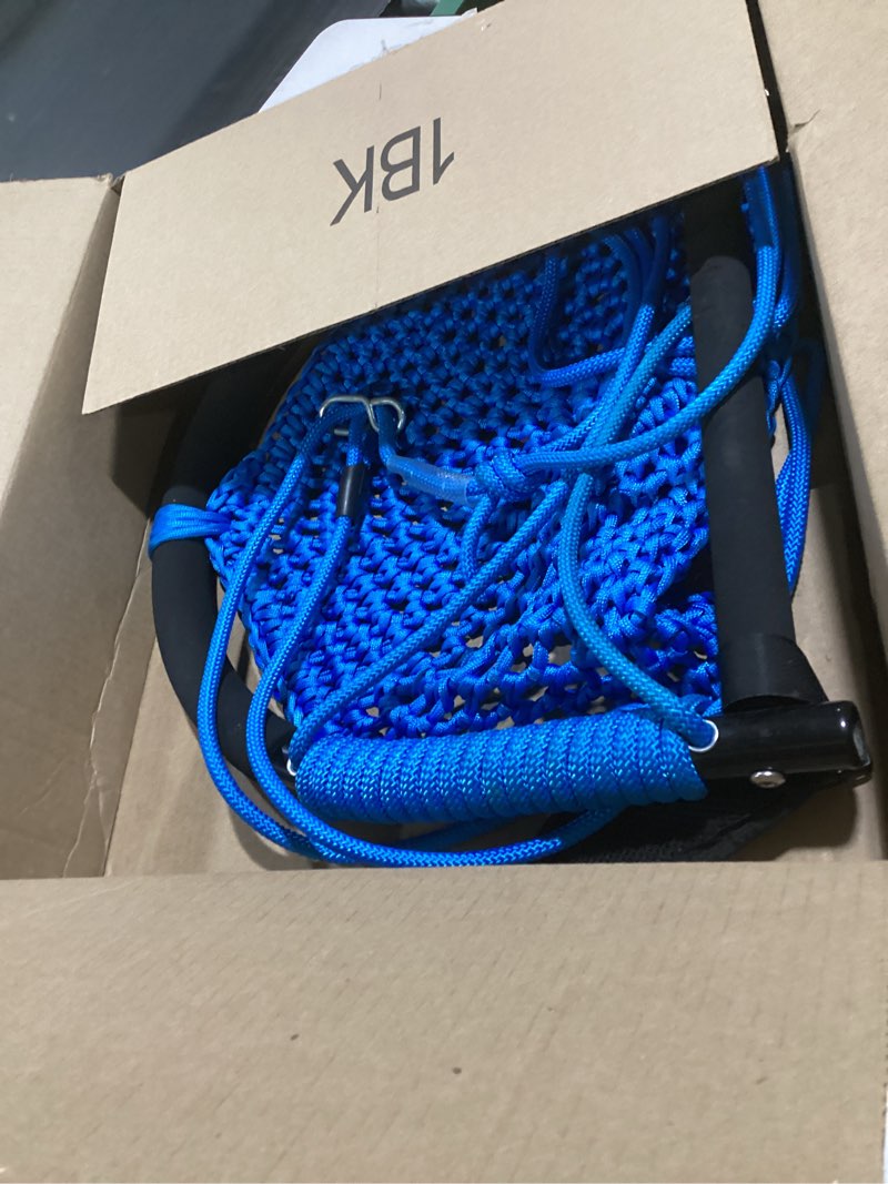 Condition photo showing As Is for Hand-Knitting Toddler Swing, Swing Seat for Kids with Adjustable Ropes, Little tikes Swings Set, for Outdoor Indoor, Playground, Backyard (Blue)