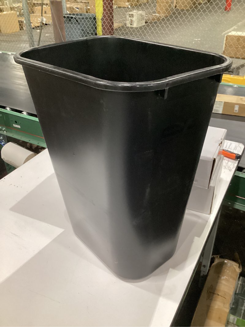 Condition photo showing Good Condition for rubbermaid commercial wastebasket trash container, 41qt/10.25 gal, plastic, black, stackable trash can for bedroom/bathroom/office, fits under desk/sink/cabinet 10.25 gallons black 1