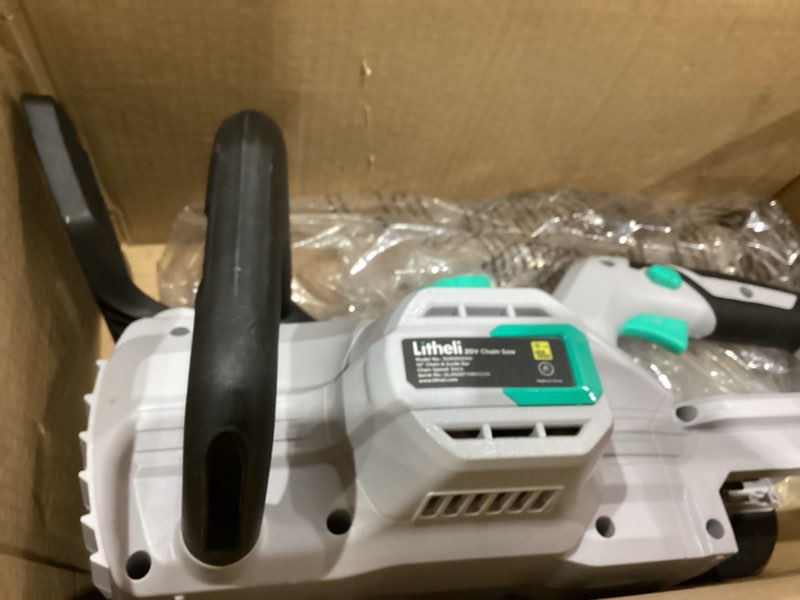 Condition photo showing As Is for litheli chainsaw 10-inch, portable electric chainsaw cordless, battery operated chain saw with 4000 mah,mini saws for trees cutting home garden(battery & charger included)