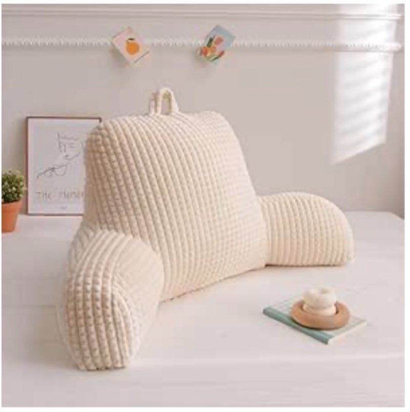 NTBED Reading Pillow Faux Fur Bed Wedge Backrest with Pockets,Couch TV Lattice Flannel Bed Rest Pillow Back Support Cushion for Sitting Up in Bed for Adult (White,Large)