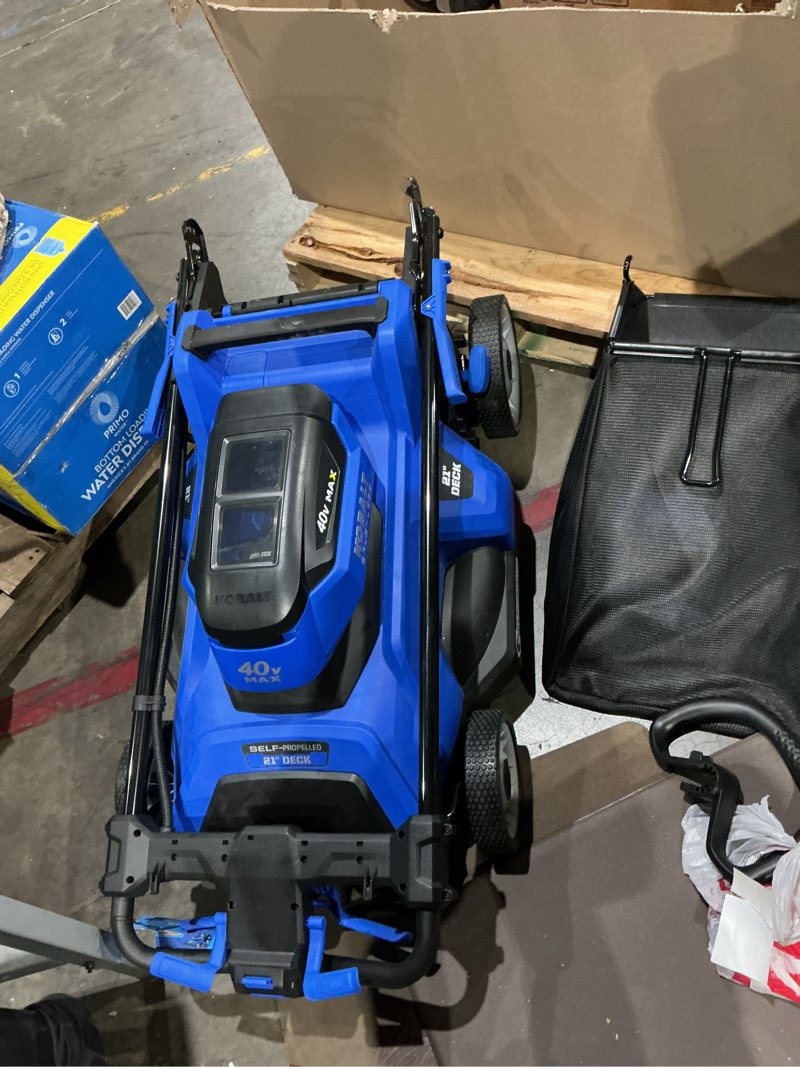 Condition photo showing As Is for kobalt 40-volt 21-in brushless battery push lawn mower 6 ah (battery and charger included