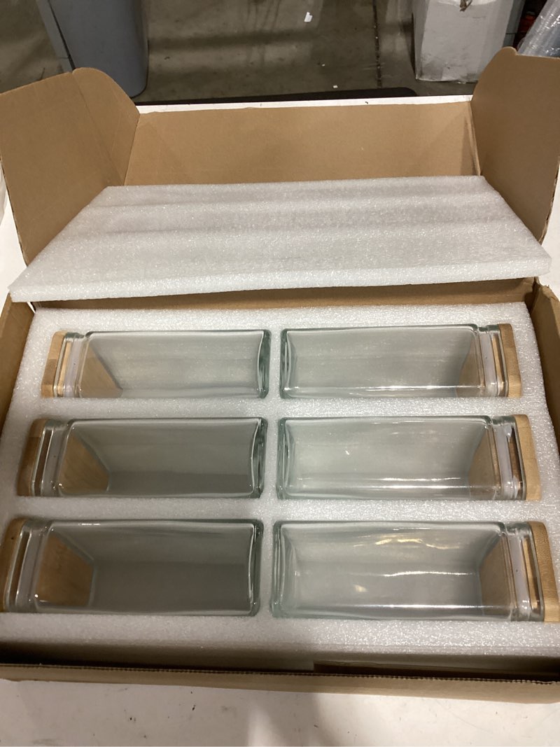 Condition photo showing Good Condition for apt 1101 glass storage jars with bamboo lid, glass canisters with airtight lids, clear jars with lids for spice, cookie, candy, tea, coffee bean and rice (white, 26 oz, set of 6) white 26 oz, set of 6
