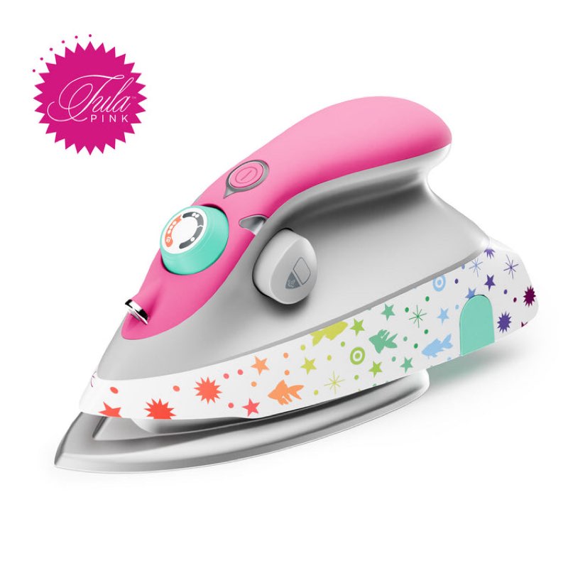 oliso m3pro project textile steam iron, compact material with solemate hot iron support, tula pink