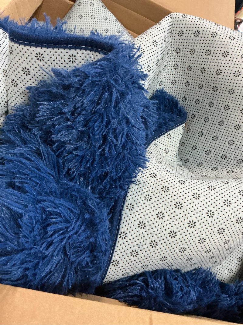 Condition photo showing As Is for 8x10 blue shag area rugs for living room, large fluffy shaggy rug for bedroom boys kids nursery rooms, ultra soft comfy, big fuzzy plush carpet for girls indoor home decor, upgrade non-slip blue 8' x 10' (rectangular)