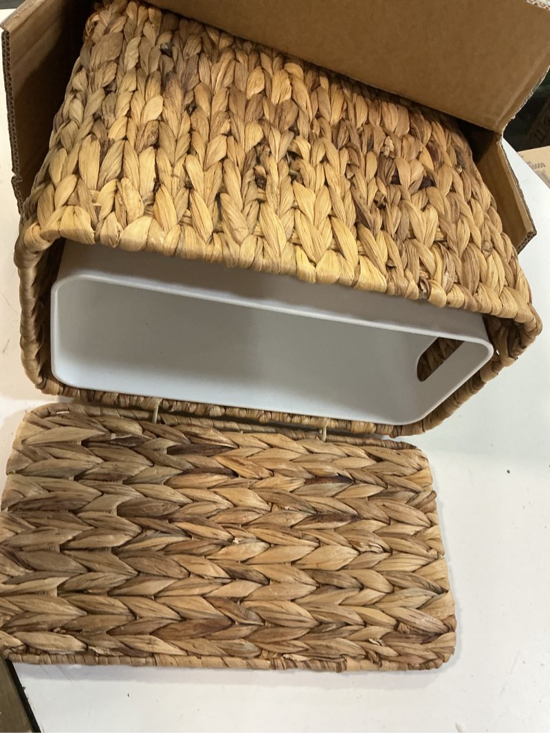 Condition photo showing Good Condition for coeusy 3 gallon wicker trash can,small bathroom trash can with lid,natural water hyacinth wicker waste basket for bedroom,toilet,narrow garbage can with removable liner
