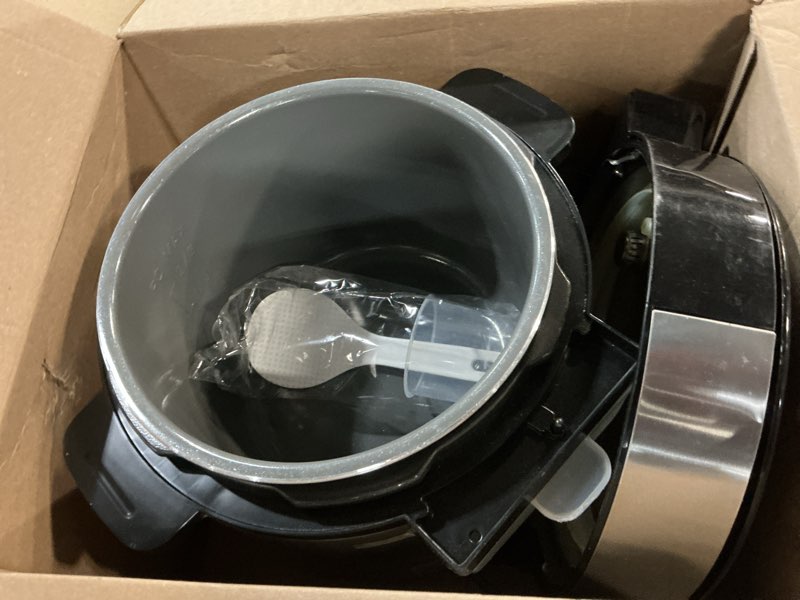 Condition photo showing As Is for Simple Deluxe Electric Pressure Cooker, Non-Stick 12-in-1 & 6QT Stainless Steel Multi Cooker for Slow Cook, Meat Stew, Cake, Porridge, Multigrain, Dishwasher Safe, Silver Silver 6 Quarts