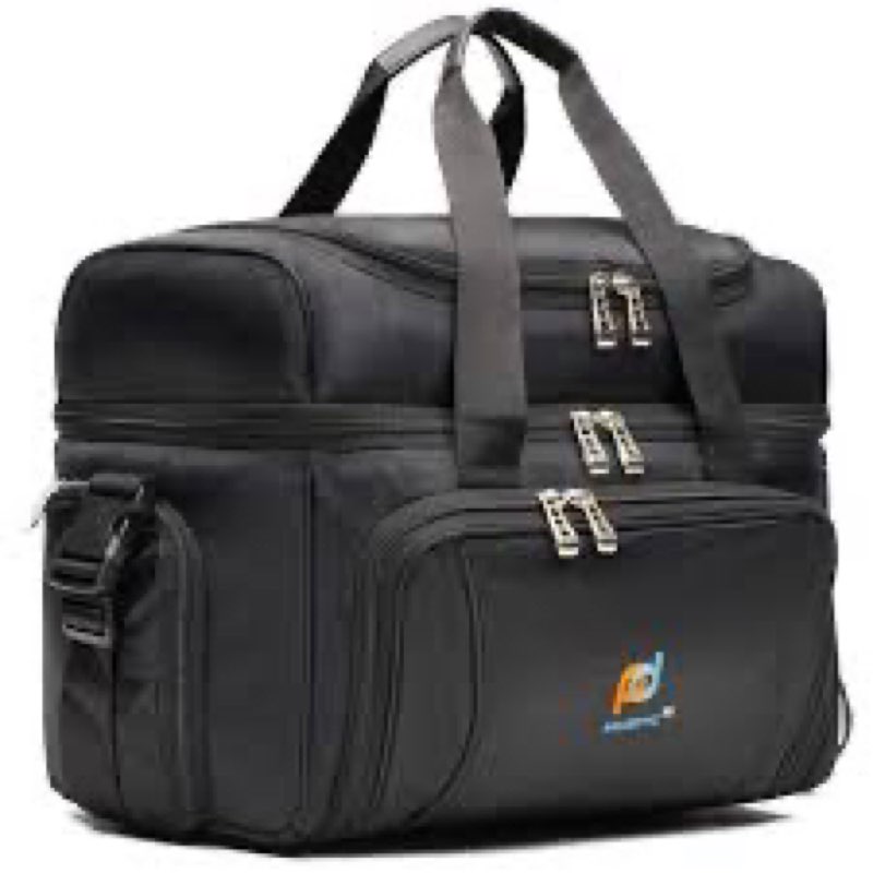 mojecto large cooler bag. two insulated compartment, heavy duty fabric, thick insulation, 2 heat sealed soft peva liner, many pockets, strong double zipper, padded straps. for men women