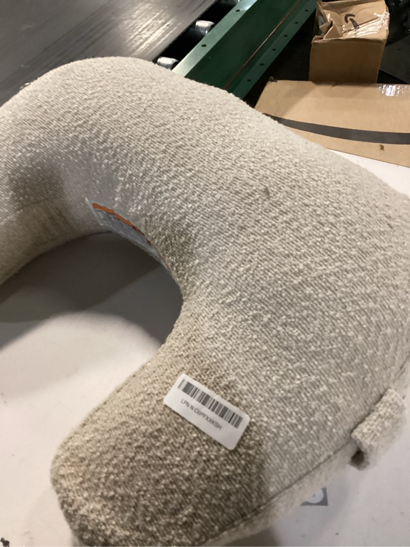 Condition photo showing As Is for boppy nursing pillow - ergonomic bottle & breastfeeding pillow with high, firm, large area, water-repellent cushion with washable cover; baby safety alliance verified - oatmeal boucle new nursing pillow luxe - oatmeal boucle