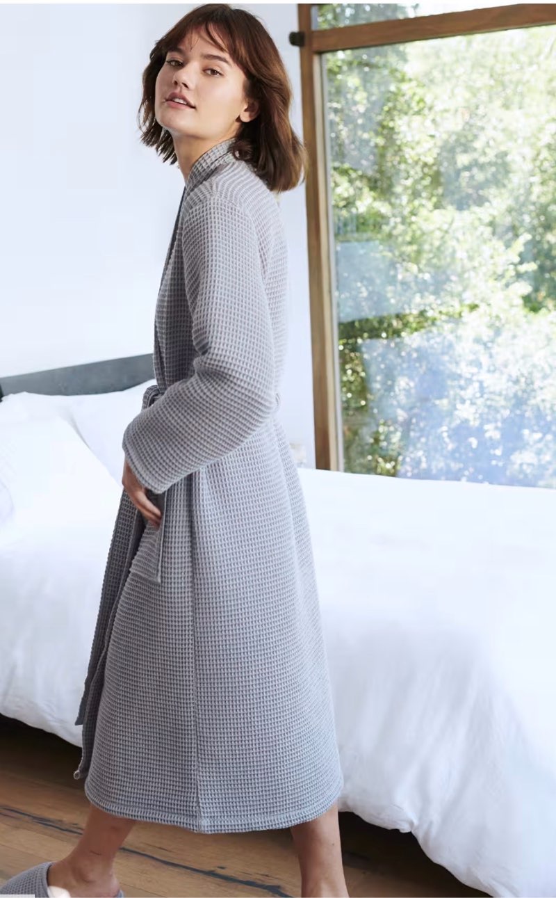 the organic turkish cotton waffle robe, color grey, xs