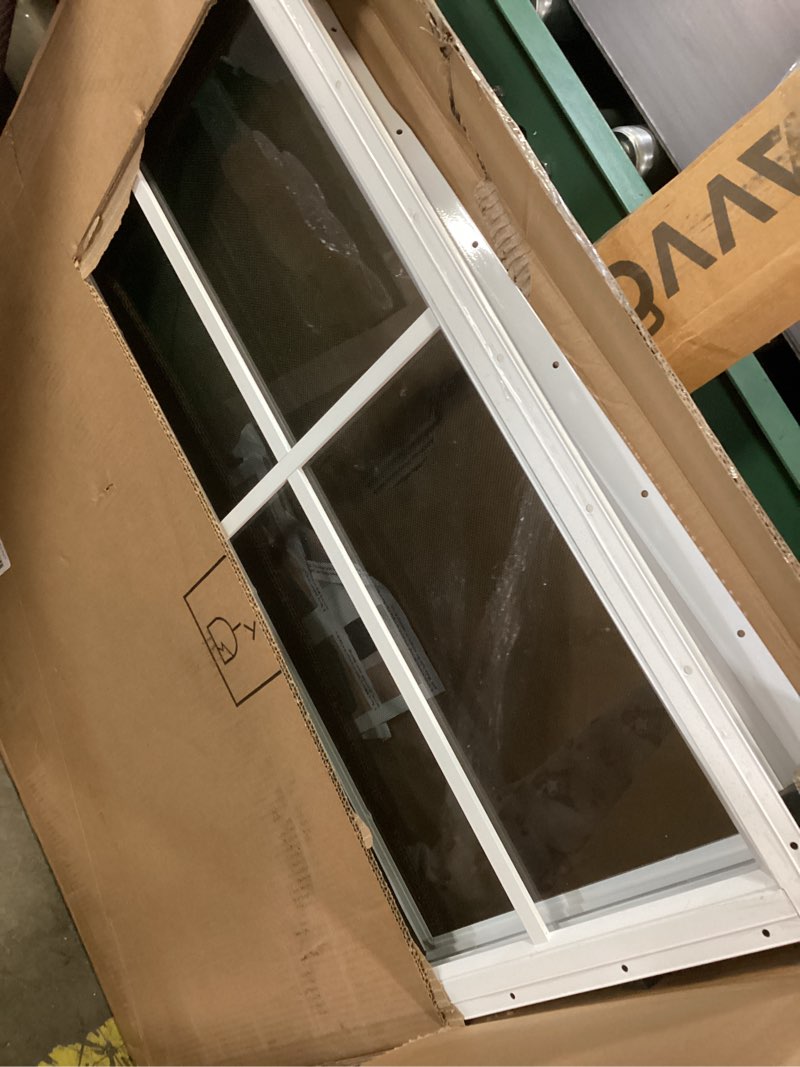 Condition photo showing As Is for NeatiEase 2 Pack Shed Window, 24" x 36" Flush Mount Window with Tempered Glass and Fiberglass Screen for Shed, Chicken Coop, Playhouse, Household, Garage 24" x 36" White
