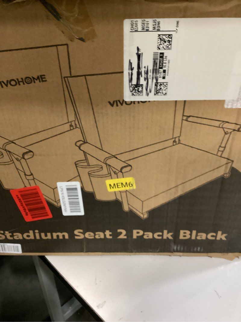Condition photo showing Good Condition for VIVOHOME Stadium Seats with Back Support and Cushion, 2 Pack Portable Bleacher Chairs with Cup Holder and Shoulder Strap Black