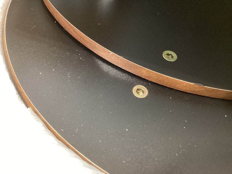 Condition photo showing Good Condition for Gadroad Round End Table with Storage Shelf, 2 Tier Farmhouse Side Table Nightstand for Living Room, Bedroom, Wood Tabletop & Black Metal Frame, Brown 15.7 * 15.7 * 23.0inches Brown No Charging Station