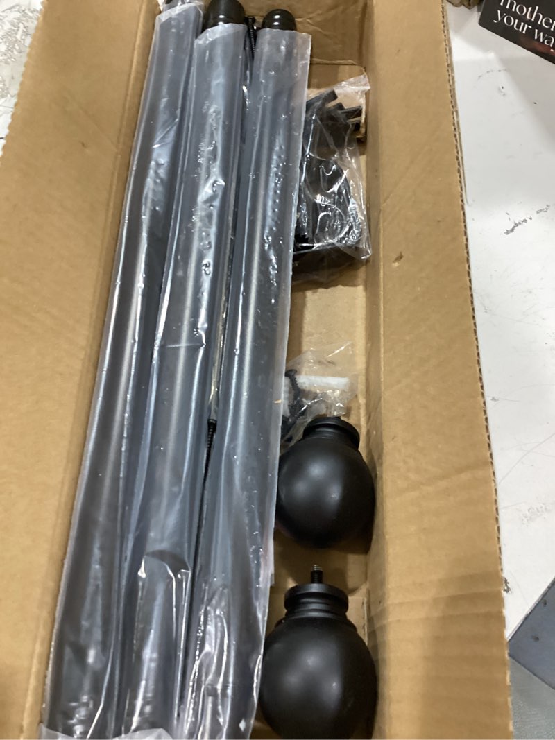 Condition photo showing Good Condition for gxoackj curtain rods for windows 48-84to93 inch, 1 inch diameter decorative matte black adjustable heavy duty metal curtain rod set with brackets 35-92''/1''diameter black