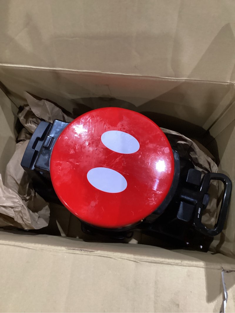 Condition photo showing Good Condition for disney mickey mouse mic-62 double flip waffle maker by select brands - nonstick mini waffle iron with rotating design - makes 6 mickey waffles - variable shade control