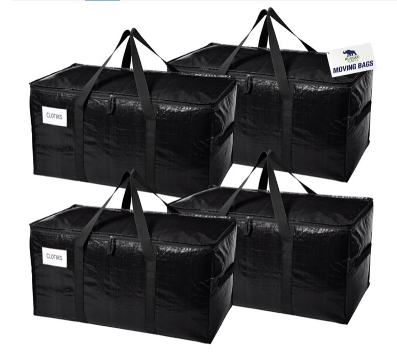 RUGGED RHINO 4 Pack Heavy Duty Extra Large Moving Bags, Durable Bag with Strong Handles and Zipper, 