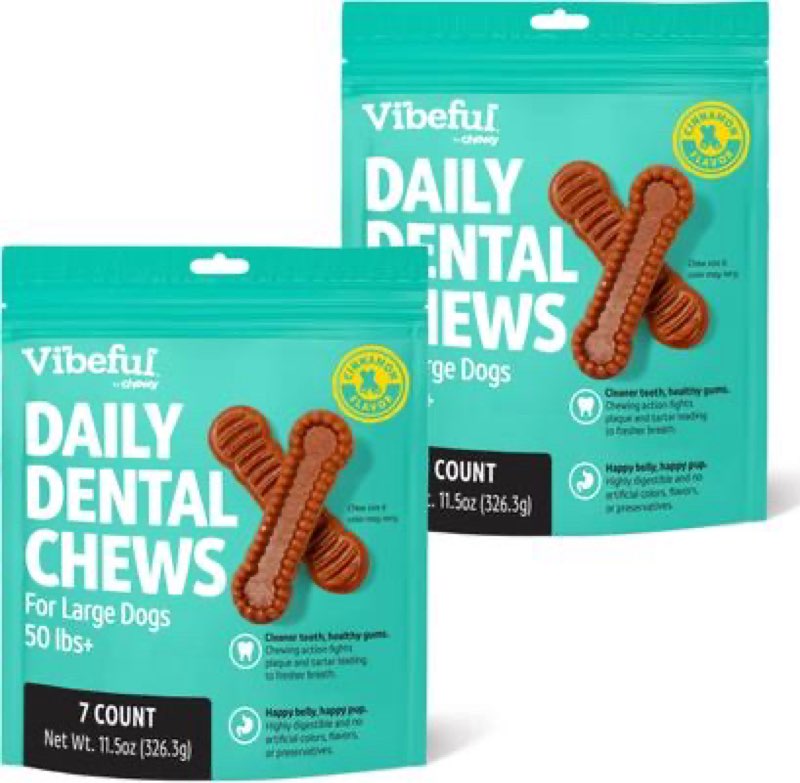 (BEST BY MAR 15 2026)Chewy Vibeful Large Cinnamon Dental Treats for Dogs, 30 count