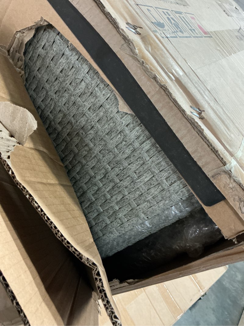 Condition photo showing As Is for (incomplete) pamapic 7- piece patio conversation set rattan outdoor sectional with gray cushions and iron