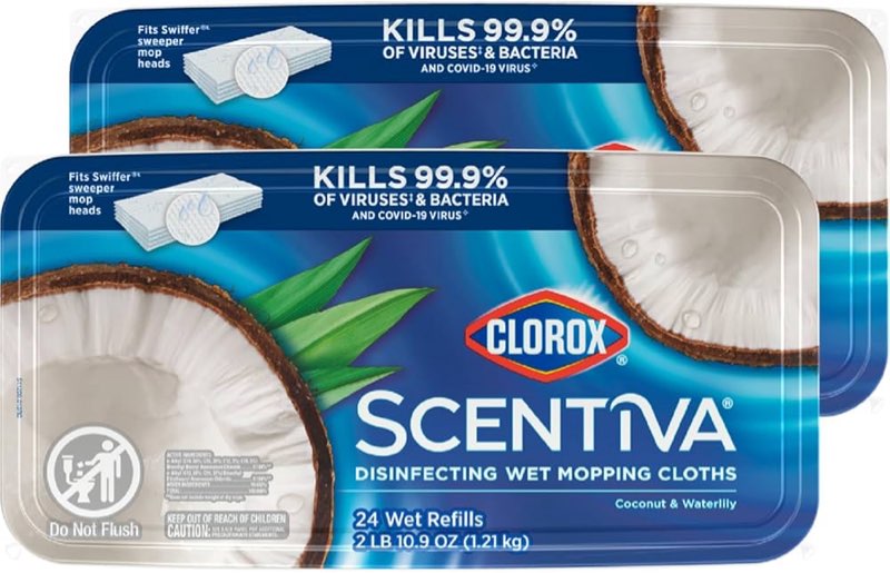 Clorox Scentiva Disinfecting Wet Mopping Pad Refills for Floor Cleaning, Pacific Breeze & Coconut, 4