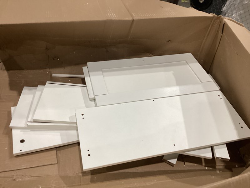 Condition photo showing As Is for **missing hardware**  shintenchi over the toilet storage cabinet, bathroom shelf organizer with anti-tip device small freestanding space saver with adjustable shelf?white white wood door