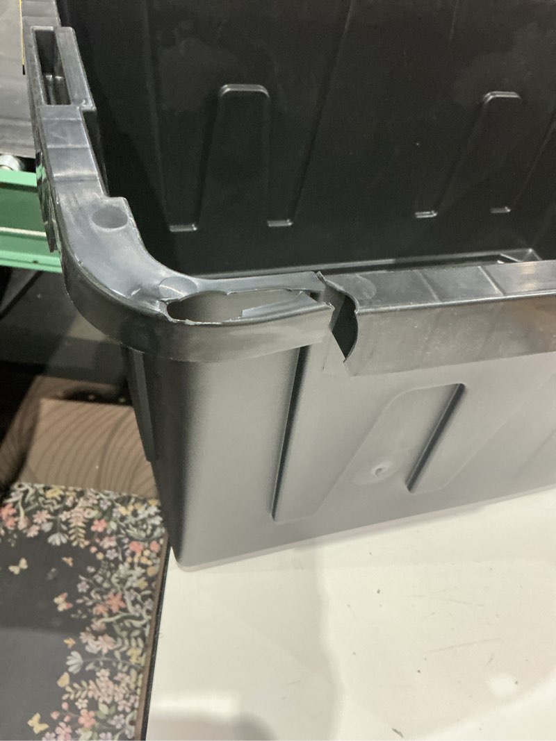 Condition photo showing As Is for project source commander large 27-gallon s (108-quart) black heavy duty tote with standard snap lid
