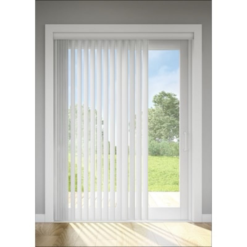 Condition photo showing As Is for  levolor trim+go 3.5-in slat width 45.5-in x 54-in cordless white vinyl room darkening vertical