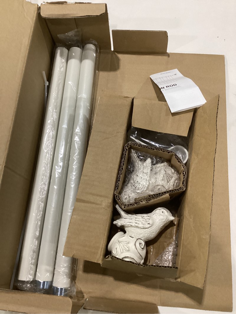 Condition photo showing As Is for white curtain rods for windows 28 to 48 inch, vintage decorative curtain rod with gold bird finials, 1'' adjustable heavy duty drapery rod set for bedroom living room kitchen,18-60'' 18''-60''(1 pack) white