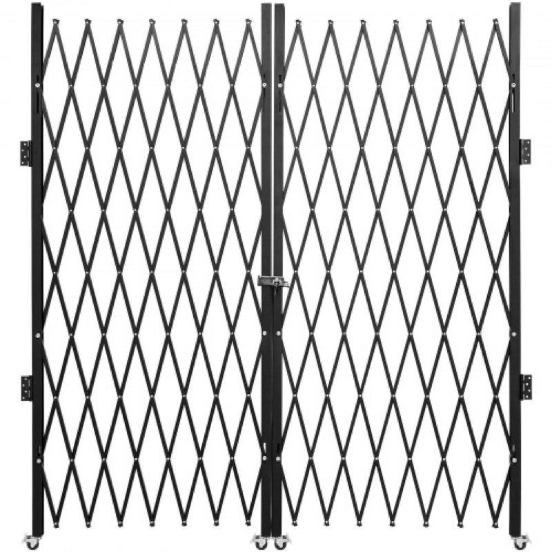 vevor double folding security gate, 5\' h x 10\' w folding door gate, steel accordion security gate, flexible expanding security gate, 360° rolling barricade gate, scissor gate or door with keys
