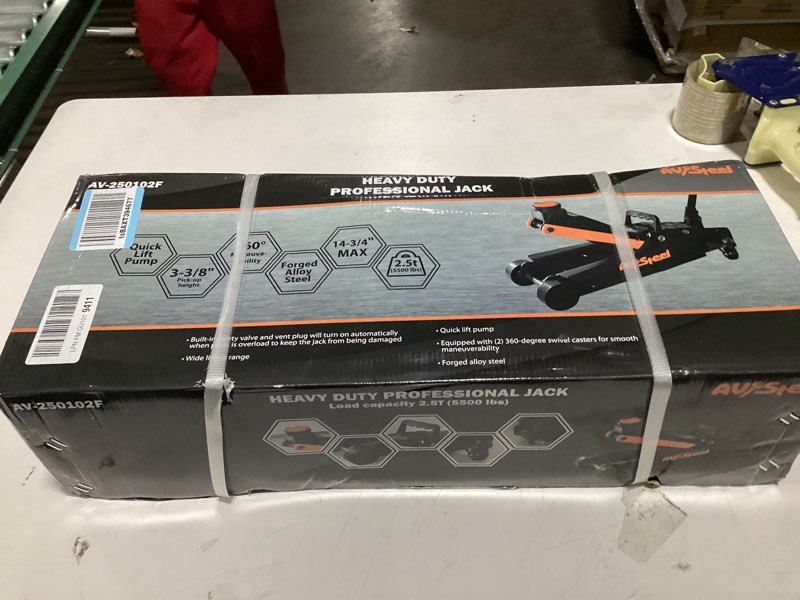 Condition photo showing As Is for floor jack 2.5 ton (5500 lbs), low profile floor jack with single piston pump, heavy duty steel hydraulic jack for car, jack for car with lifting range 3.4'' to 14.6''