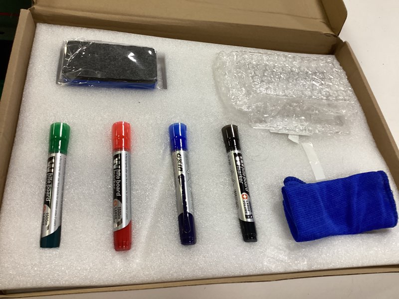 Condition photo showing As Is for MaxGear Acrylic Dry Erase Board 16"x12" – Wall Mounted Frameless Whiteboard with Marker Holder, Markers & Eraser, Floating Non-Magnetic Writing Board for Office, School, Home, or Restaurant 16"W x 12"H Blank Board