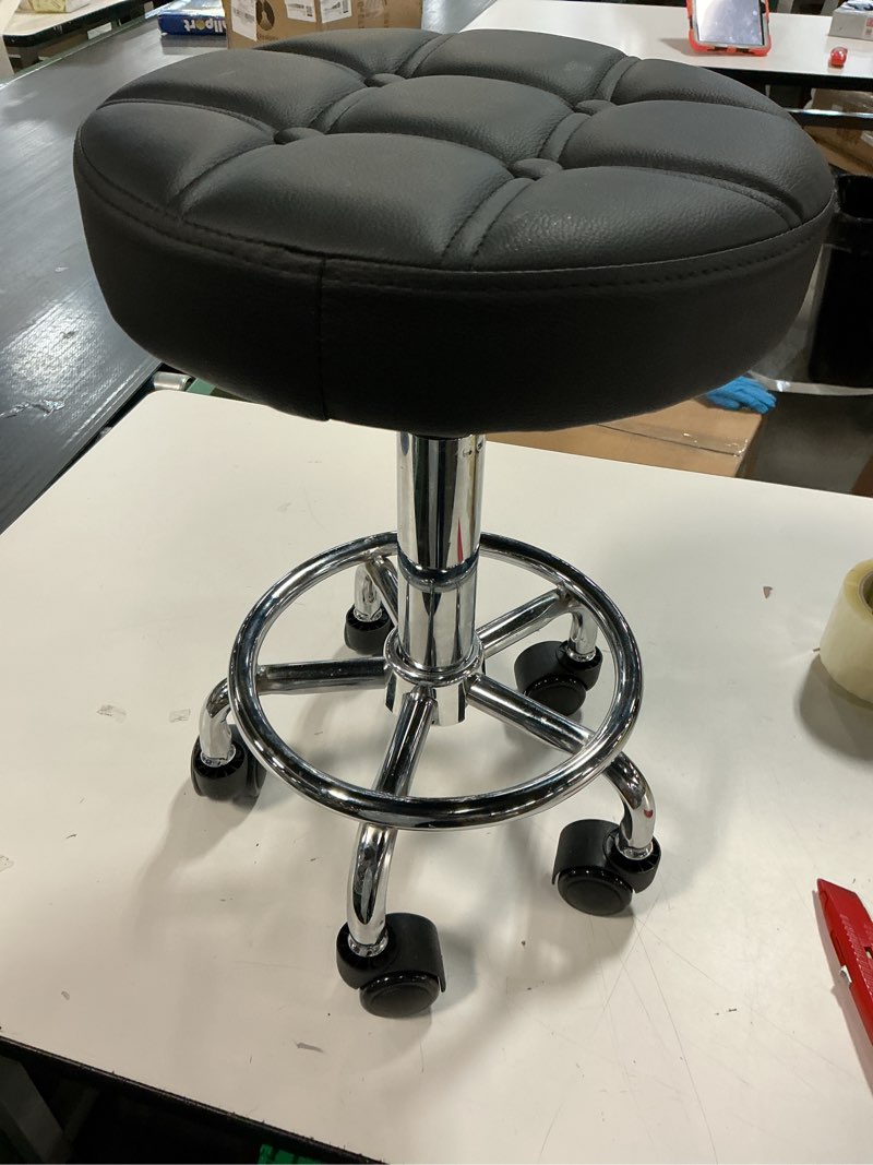 Condition photo showing Good Condition for Round Rolling Stools PU Leather Seat Height Adjustable Swivel Stool with Wheels Black