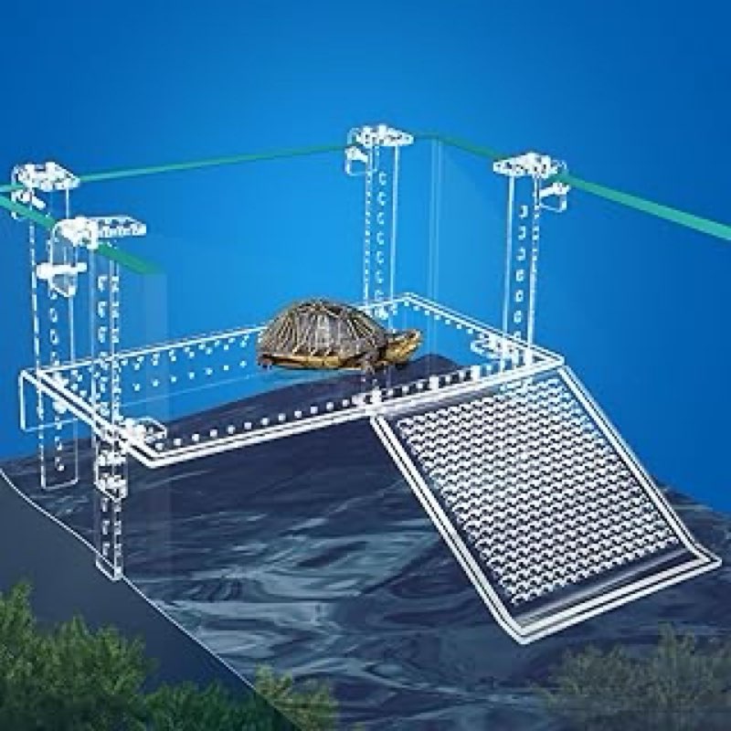 Extra Large Turtle Topper Basking Platform for Aquatic Turtles 40B/75G, Above Tank Turtles Sunbathing Dock Anti-slip Ramp Aquatic Reptile Climbing Pier Resting Terrace with Feeding Area Accessories