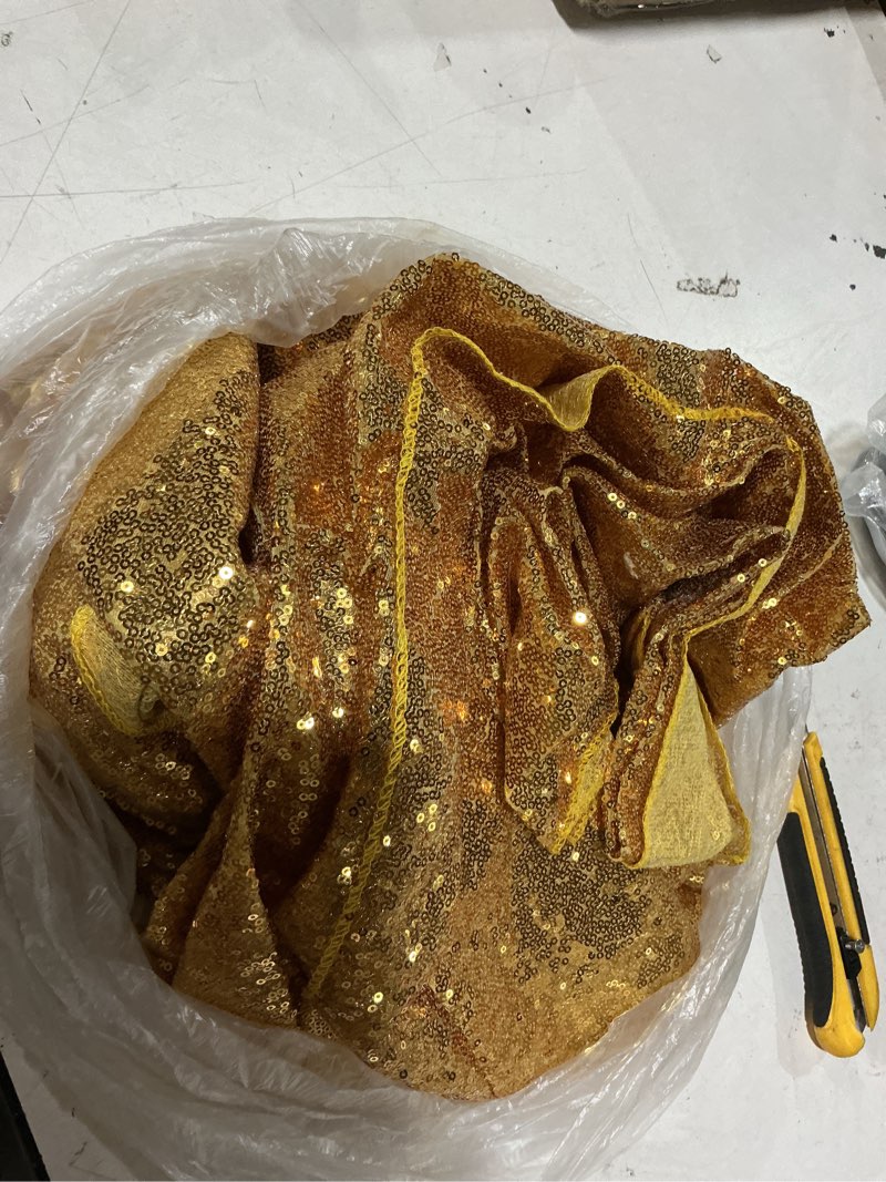 Condition photo showing Good Condition for b-cool gold sequin tablecloth party glitter tablecloth sparkly table cloth 60x102 inches rectangle classy elegant tablecloth for christmas halloween theme parties table decorations 102" x 60" (rectangular) gold