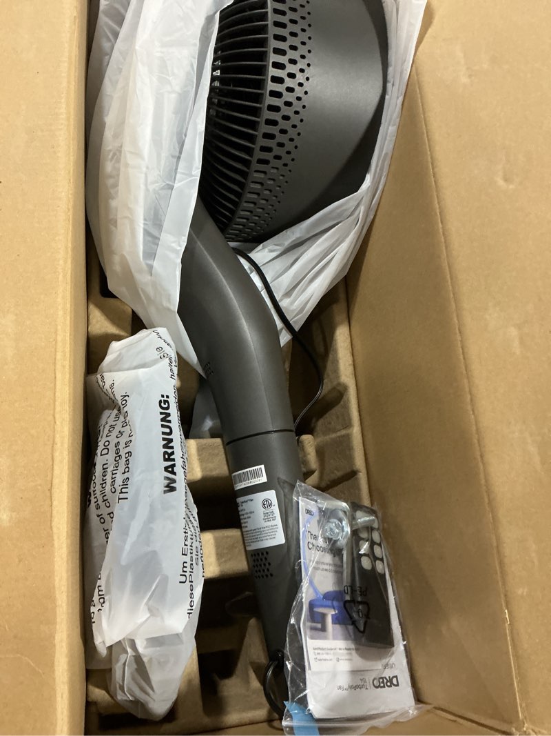 Condition photo showing Good Condition for dreo pedestal fan for bedroom, 90-degree oscillating standing fan, quiet floor fan with dc motor, 95ft of air flow, 9 speeds, 3 modes, 25db, 120-degree manual tilt, adjustable height, timer, remote