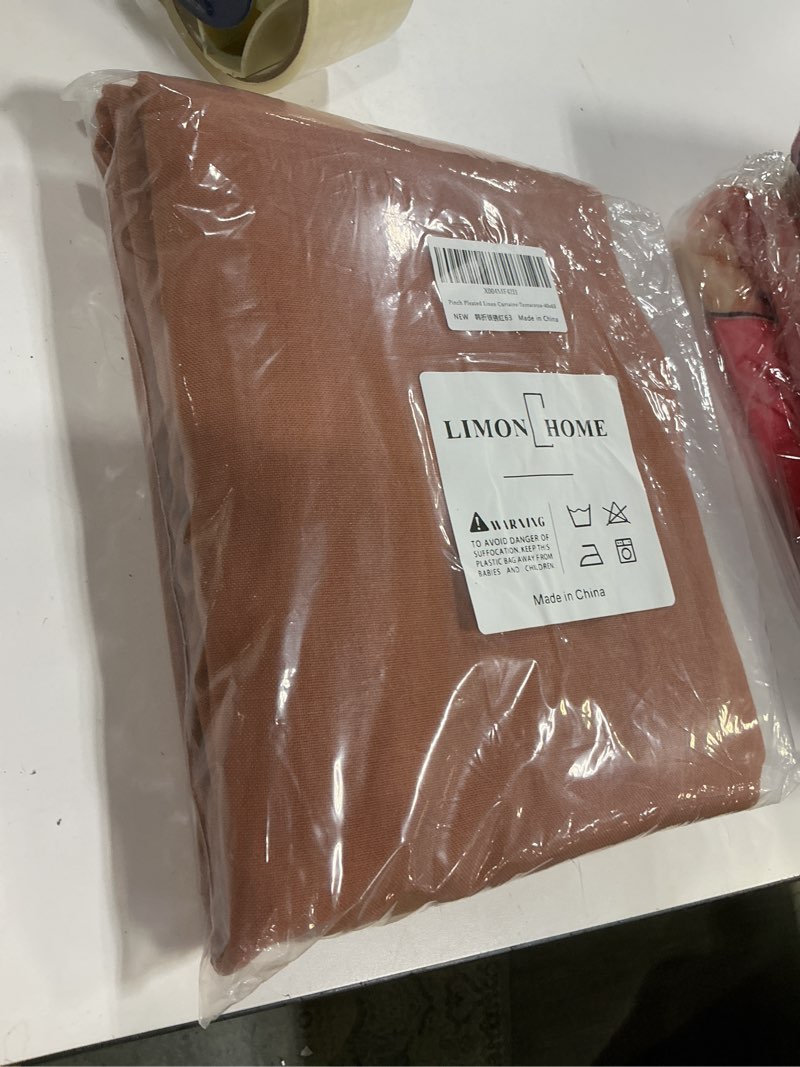 Condition photo showing New/Like New for limon home burnt orange linen curtains 63 inch length 2 panels for living room,soft thick linen textured kitchen window drapes semi sheer light filtering terracotta pinch pleated boho decor terracotta 40"w x 63"l (pack of 2)